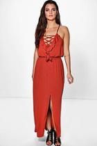 Boohoo Ria Ruffle Lace Split Front Maxi Dress