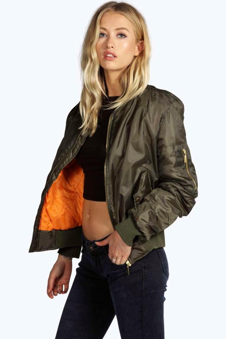 Boohoo Lillie Ma1 Bomber Jacket Khaki