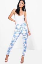 Boohoo Priya Floral Skinny Stretch Trousers Blue