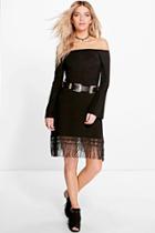 Boohoo Arabella Off The Shoulder Fringe Dress Black