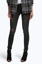 Boohoo Lisa Low Rise Distressed Skinny Jeans