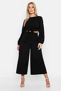Boohoo Plus Scuba Crepe Wrap Top And Culotte Co-ord