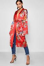 Boohoo Gracie Oriental Silky Belted Kimono