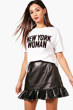Boohoo Petite Heather New York Slogan T-shirt