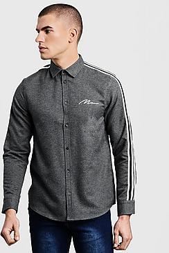 Boohoo Man Signature Long Sleeve Flannel Tape Shirt
