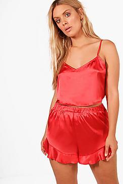 Boohoo Plus Alice Satin Strap Detail Vest + Short Set