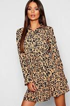 Boohoo Abstract Leopard Drawcord Shirt Dress