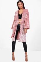 Boohoo Charlotte Oversized Velvet Belted Kimono Blush