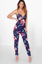 Boohoo Laila Floral Deep Plunge Jumpsuit