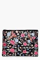 Boohoo Lexi Embroidered Bird Floral Clutch Bag