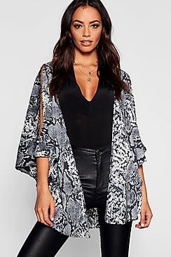 Boohoo Snake Print Gold Shoulder Kimono