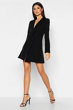 Boohoo Woven Long Sleeve Cover Button Blazer Dress
