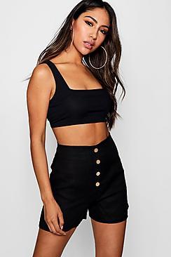 Boohoo Mollie Linen Button Detail Front Short