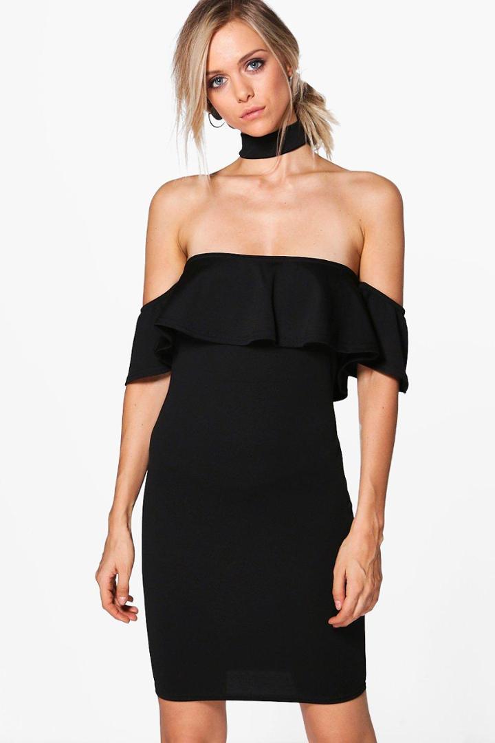 Boohoo Jessa Off Shoulder Choker Bodycon Dress Black
