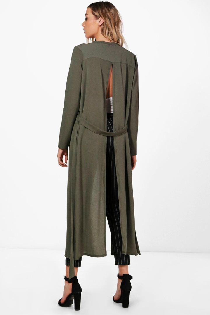 Boohoo Sarah Split Back Tailored Duster Khaki