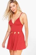 Boohoo Sara Tie Strappy Cut Front Playsuit Rust