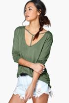 Boohoo Gracie Strappy Harness Detail Oversized Tee Khaki