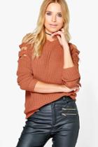 Boohoo Anna Distressed Cold Shoulder Jumper Chestnut