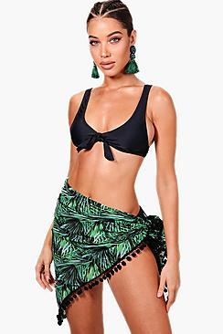 Boohoo Jodie Rainforest Pom Pom Beach Sarong