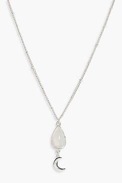 Boohoo Hannah Opal And Moon Charm Skinny Necklace