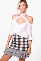 Boohoo Lisa Tie Neck Bardot Shirt