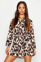 Boohoo Leopard Woven Shirt Dress