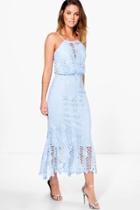 Boohoo Boutique Hedvig Crochet Midi Dress Blue