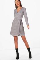 Boohoo Tall Evie Prince Of Wales Check Wrap Dress