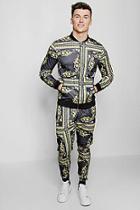 Boohoo Skinny Fit Bomber Neck Tile Print Tracksuit