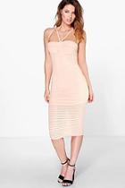 Boohoo Astrid Rib Mesh Panel Strappy Midi Dress