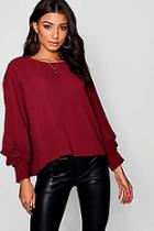 Boohoo Ruched Sleeve Button Back Blouse
