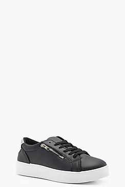 Boohoo Jessica Zip Slide Lace Up Platform Trainers