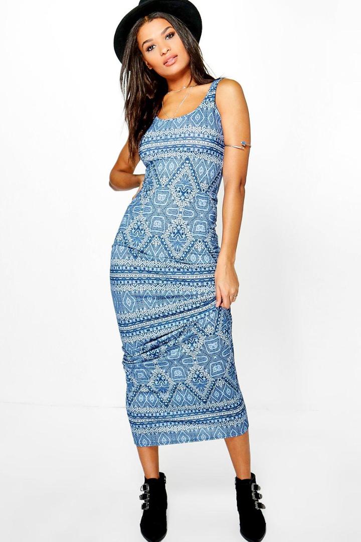 Boohoo Tammy Sleeveless Printed Maxi Dress Blue