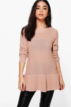 Boohoo Catherine Ruffle Hem Jumper Nude