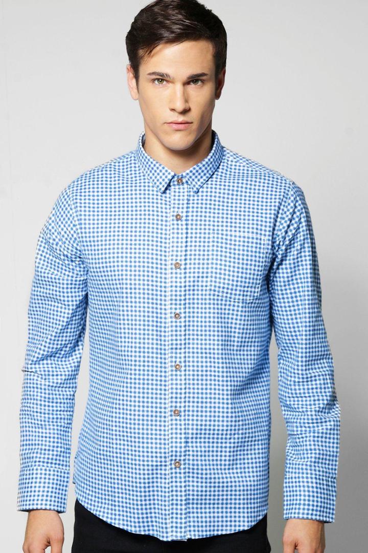 Boohoo Long Sleeve Flannel Shirt Blue