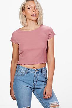 Boohoo Stephanie Short Sleeve Lettuce Hem Knitted T-shirt