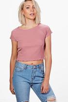 Boohoo Stephanie Short Sleeve Lettuce Hem Knitted T-shirt