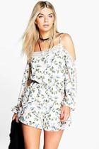 Boohoo Julia Floral Print Cold Shoulder Playsuit