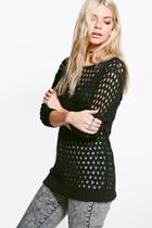 Boohoo Isabelle Slash Neck Asymmetric Loose Stitch Jumper Black