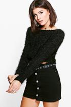 Boohoo Anna Fluffy Knit Cropped Jumper Black