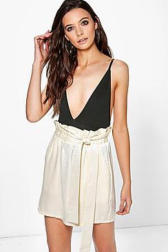 Boohoo Honor Tie Waist Satin Mini Skirt