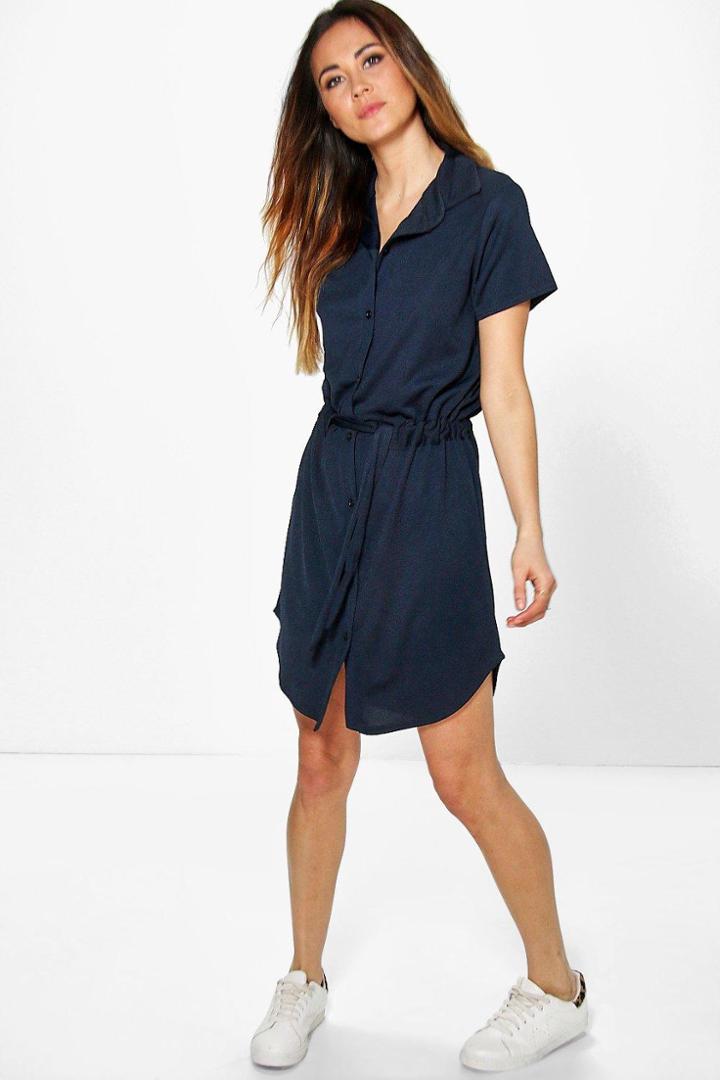 Boohoo Azra Tie Waist Shift Dress Indigo