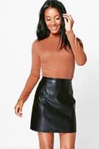 Boohoo Ruby Ribbed Roll Neck Top Chestnut