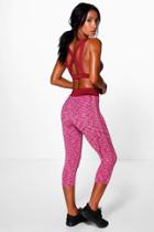 Boohoo Amy Space Dye Performance Capri Running Leggings Berry