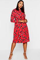 Boohoo Plus Leopard Print Tie Front Midi Dress
