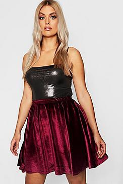 Boohoo Plus Velvet Skater Skirt
