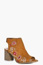 Boohoo Laila Peeptoe Floral Embroidered Shoe Boot Tan