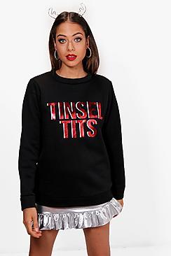 Boohoo Taylor Tinsel Slogan Xmas Sweat