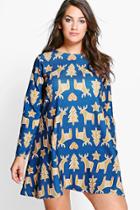 Boohoo Plus Leanne Reindeer Novelty Printed Swing Dress Multi