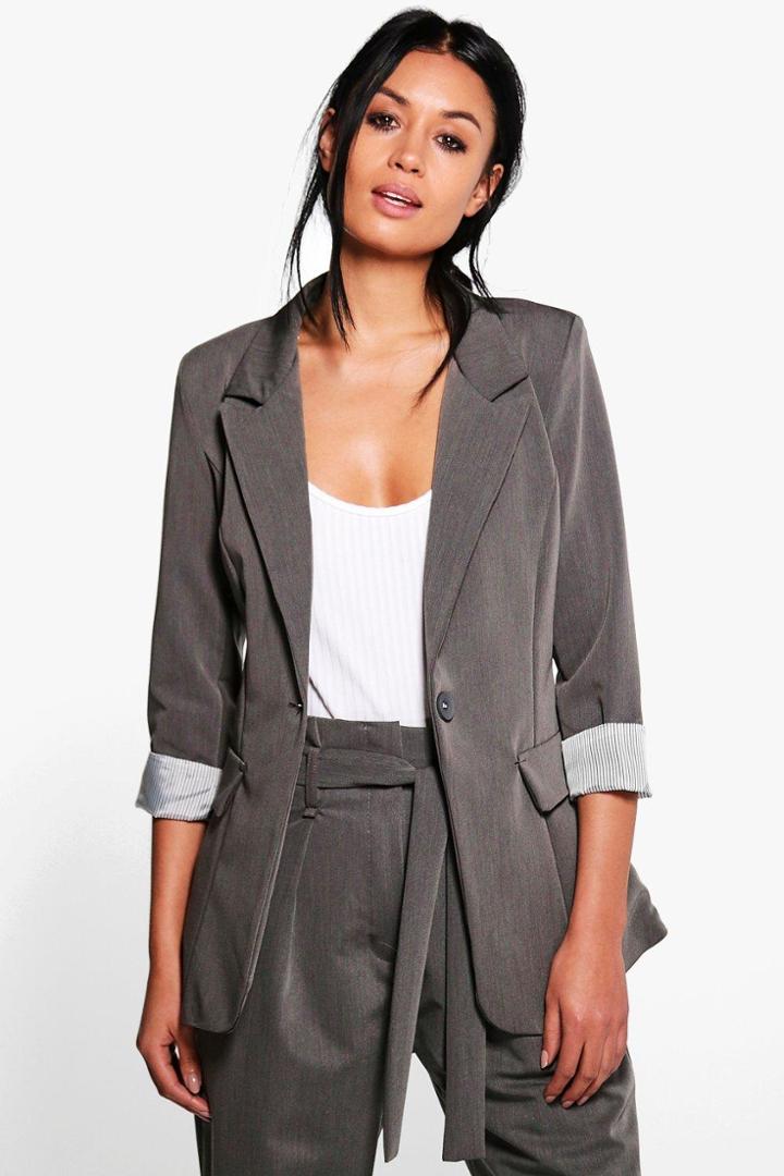 Boohoo Harriet Turn Up Cuff Tailored Woven Blazer Grey